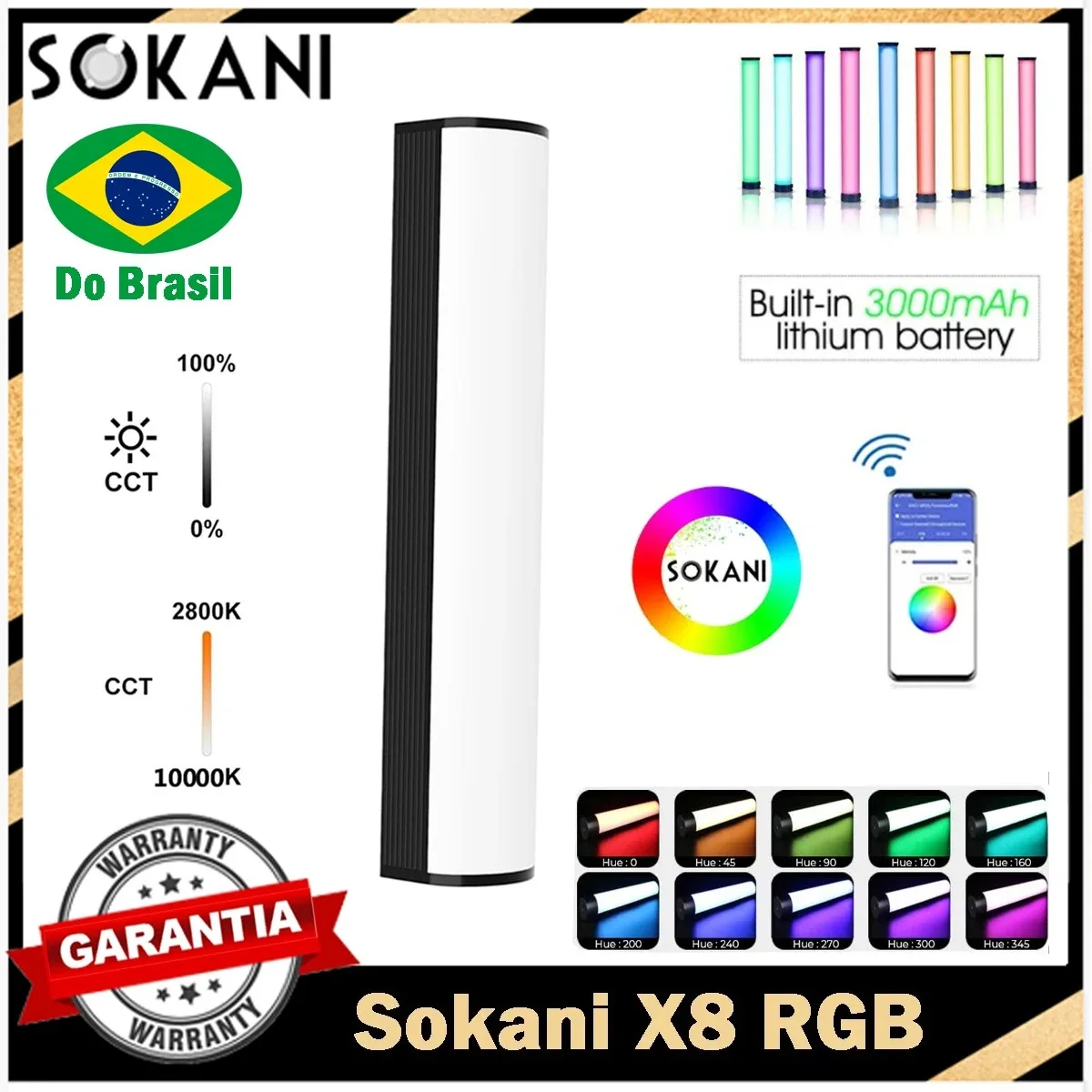 Sokani X8 bastão led Handheld LED Fotografia Luz, RGB Tube Stick, Vídeo Soft Light, App Controle Remoto, 6C Pavotube, LUXCEO P200