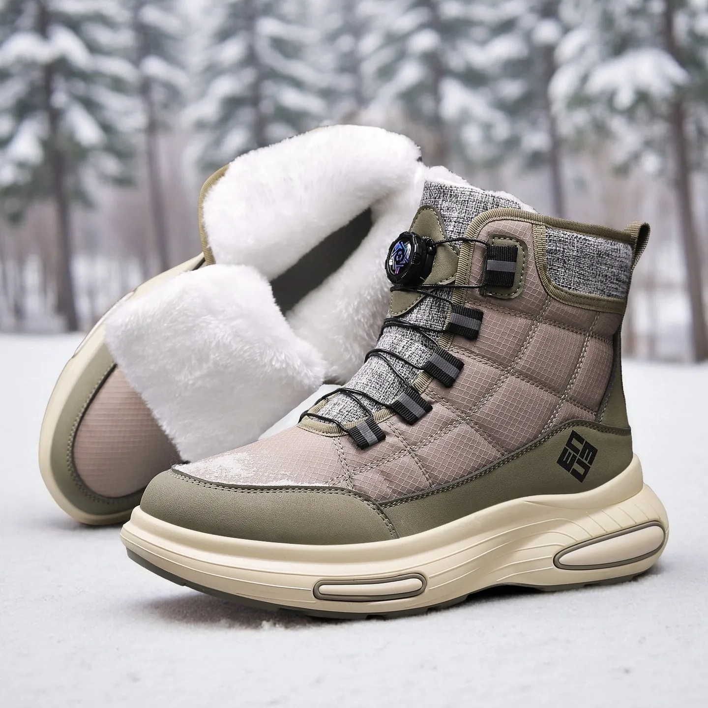 

Men's High-Top Snow Boots | Fleece-Lined Thickened Warm Cotton Shoes | Rotating Buckle Hiking Ankle Boots for Outdoor Travel