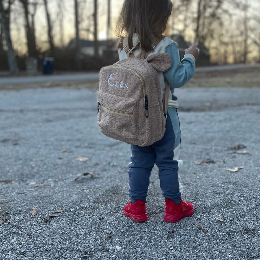 New Embroidered Name Cute Rabbit Ears Plush Backpack Custom Personalized Girl's Portable Outdoor Backpack Student Schoolbags