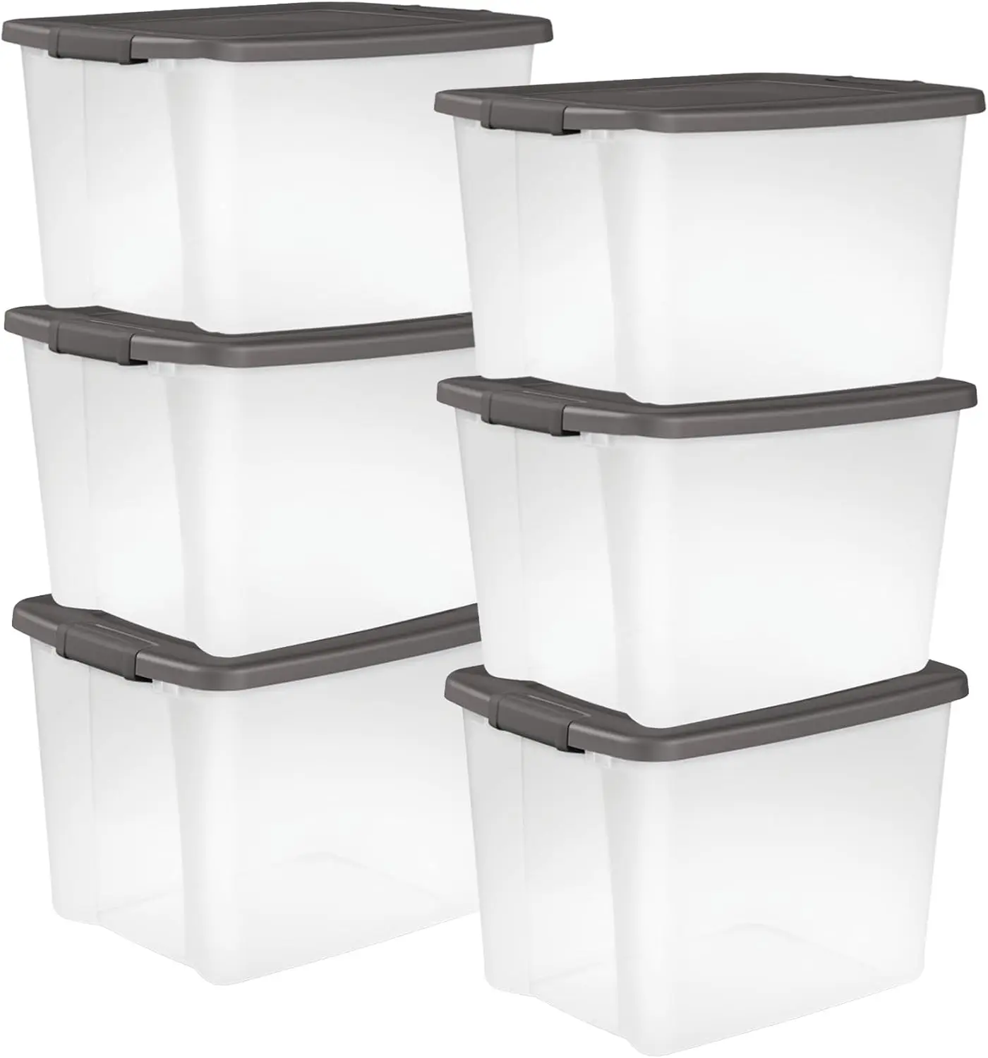

Clear Plastic Storage Bins with Lids, 50 Quart, Gray - Stackable Organizing Boxes for Closet, Bathroom, Office