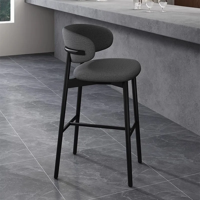 كرسي بار من الخشب الصلب على شكل جزيرة مصمم للرياح الصامتة كرسي إسكندنافي بسيط من القطن والكتان كرسي مرتفع للمنزل الفاخر #4