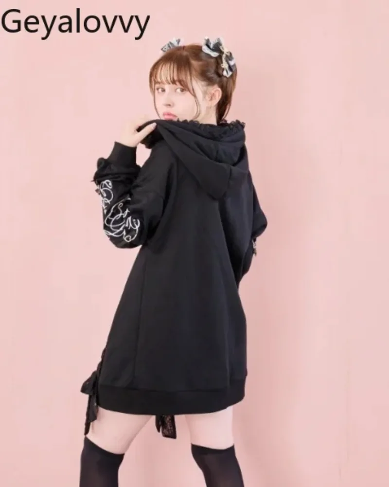 

Japanese Style Autumn Winter New Mass-Produced Embroidered Versatile Sweatshirt Jacket Sweet Girl Bowknot Hooded Long Cardigan