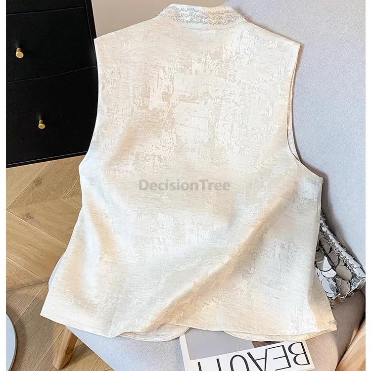 Spring Autumn Luxury Women Vest Beaded Chinese Sequins Loose Single-breasted Vest Fashion V-neck Embroidery Daily Fashion Coat