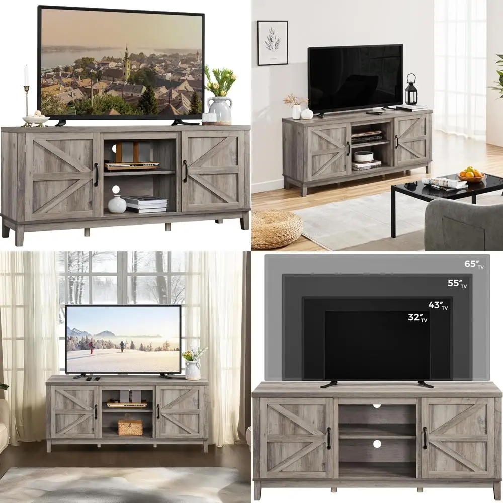 

65 Inch TV Farmhouse Console Table, Tall Living Room Entertainment Center with Double Barn Doors