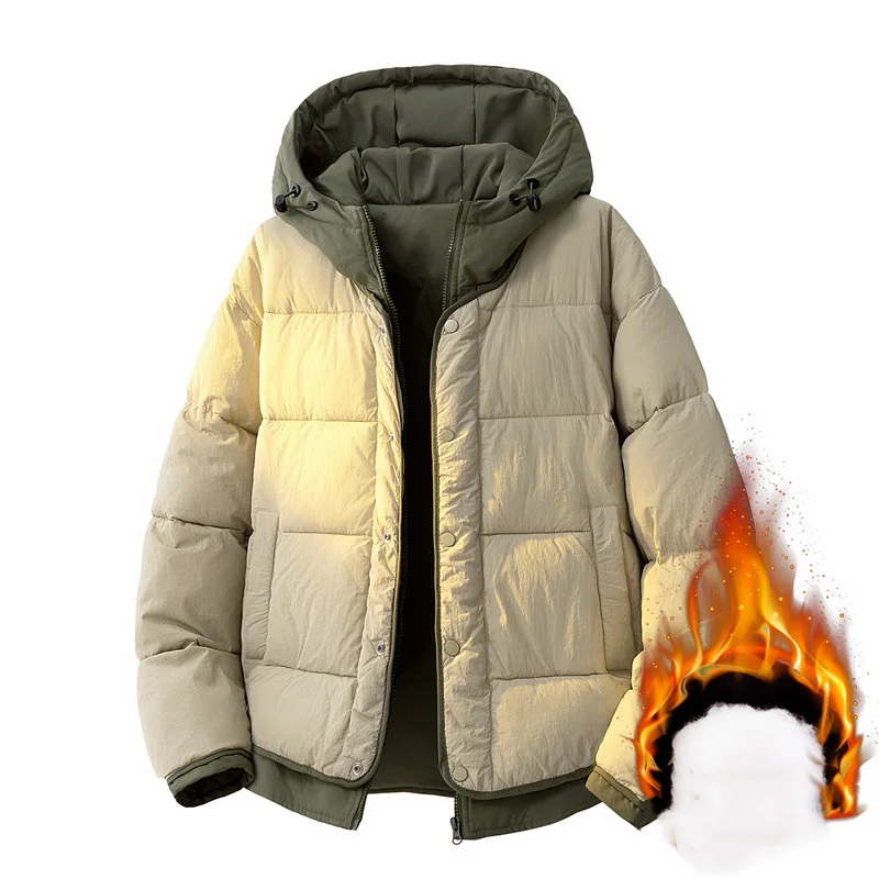 

Winter Man Coat New Fashion Contrast Color Hooded Zipper Men Outerwear Thicken Cold-proof Long Sleeve Casual Male Down Jacket