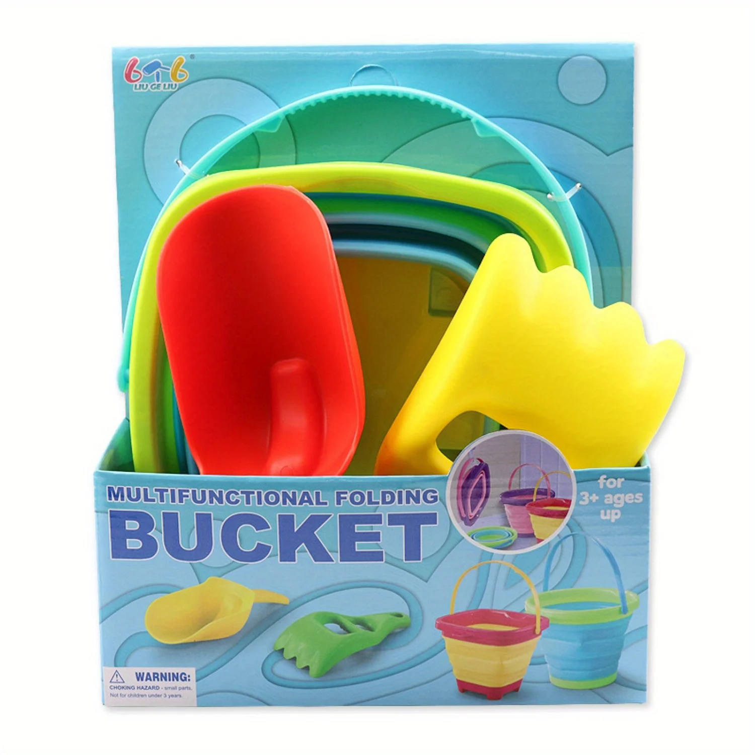 Summer Beach Play Toy Bucket Retractable Folding Bucket Multifunctional Outdoor Play Portable Square Bucket with Shovel