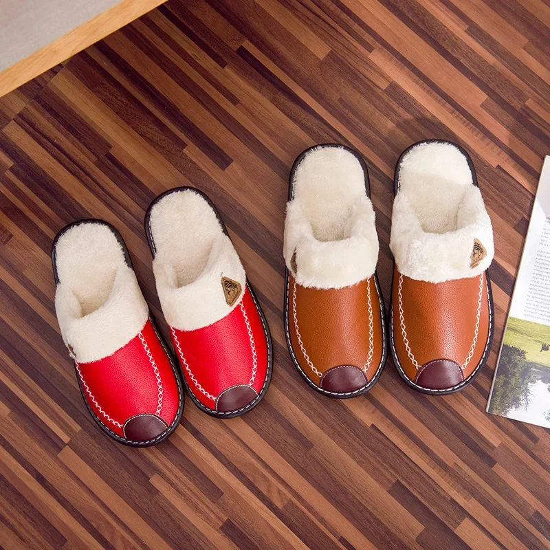 2024 New Cotton Slippers Non-slip Beef Tendon Sole Warm Men and Women Couples PU Cotton Shoes