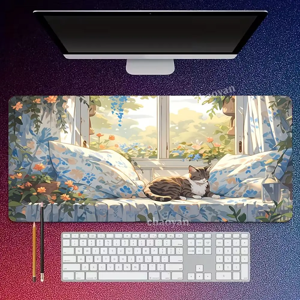 Sleeping cat Mouse Pad Large Computer Office Game Table Mats XXL Rubber Anti-slip Gaming Keyboard Mousepads Long Desk Pads