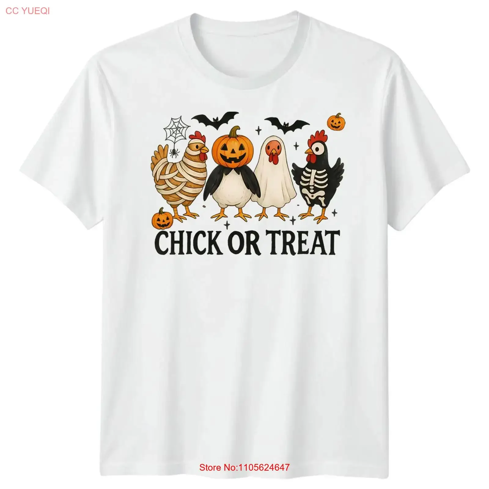 Halloween T Shirt Chick Or Treat Funny Chicken Spooky Pumpkin Adults Kids long short sleeves vintage Washed Stylish graphic