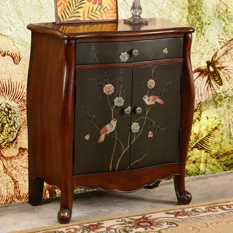 Retro Painted Entryway Cabinet Small Apartment Hallway Decorative Storage Furniture Vintage Style Console Table for Entrance
