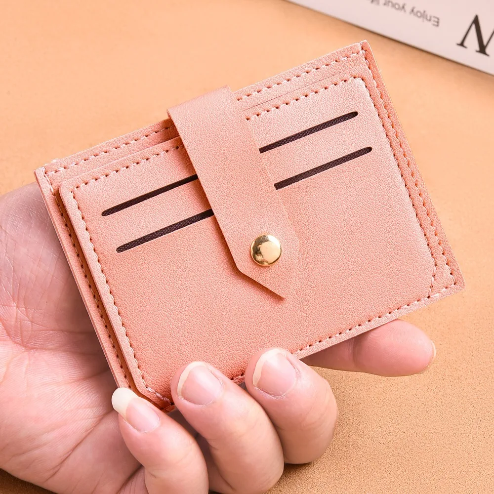 버클이 있는 휴대용 PU 가죽 카드 케이스 초슬림 미니 지갑 여성용 간단한 카드 홀더