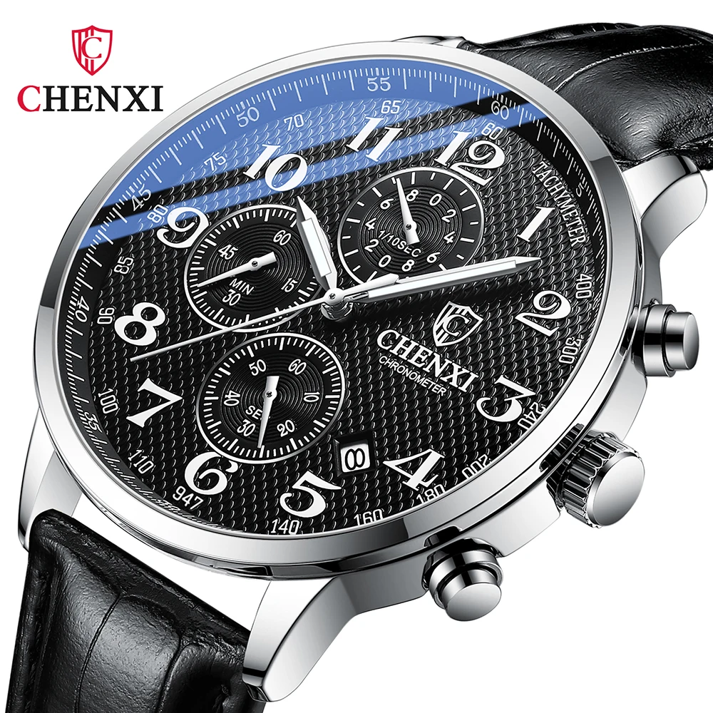 Brand CHENXI Watch Men Chronograph Clock Leather Casual High Quality Quartz Watches For Men Wrist Waterproof Sports Male Clock