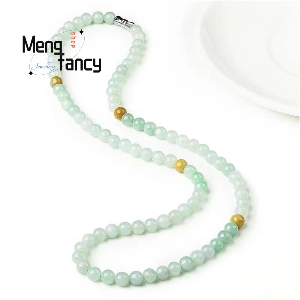 

Natural A-goods Myanmar Jadeite Necklace 6mm Tri-colour Jade Bracelet Exquisite High-grade Luxury Quality Jewelry Holiday Gifts