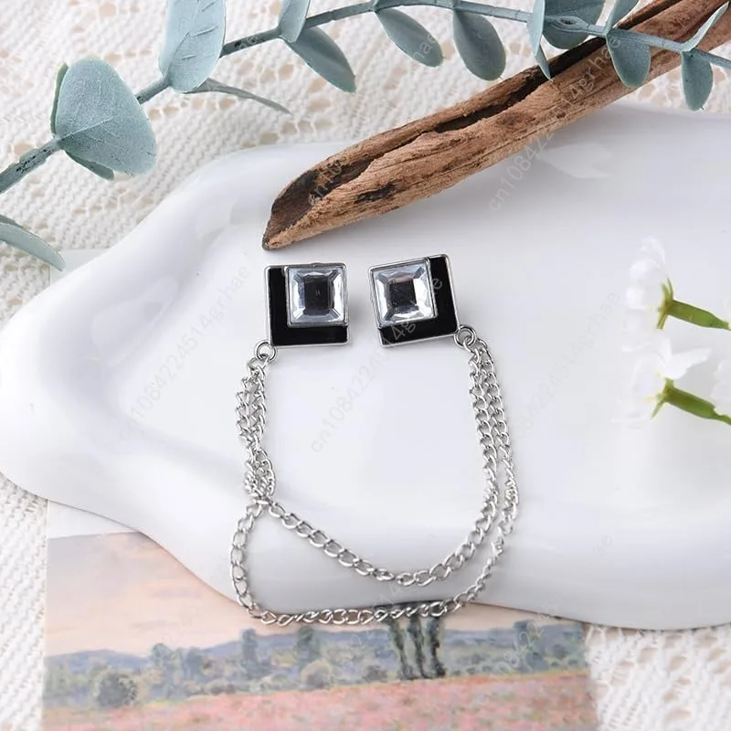 جوهرة بروش دبابيس سلسلة معلقة التلبيب دبوس للرجال الدعاوى قميص طوق بروش مربع كريستال بروش دبوس حجر الراين التلبيب دبابيس لي