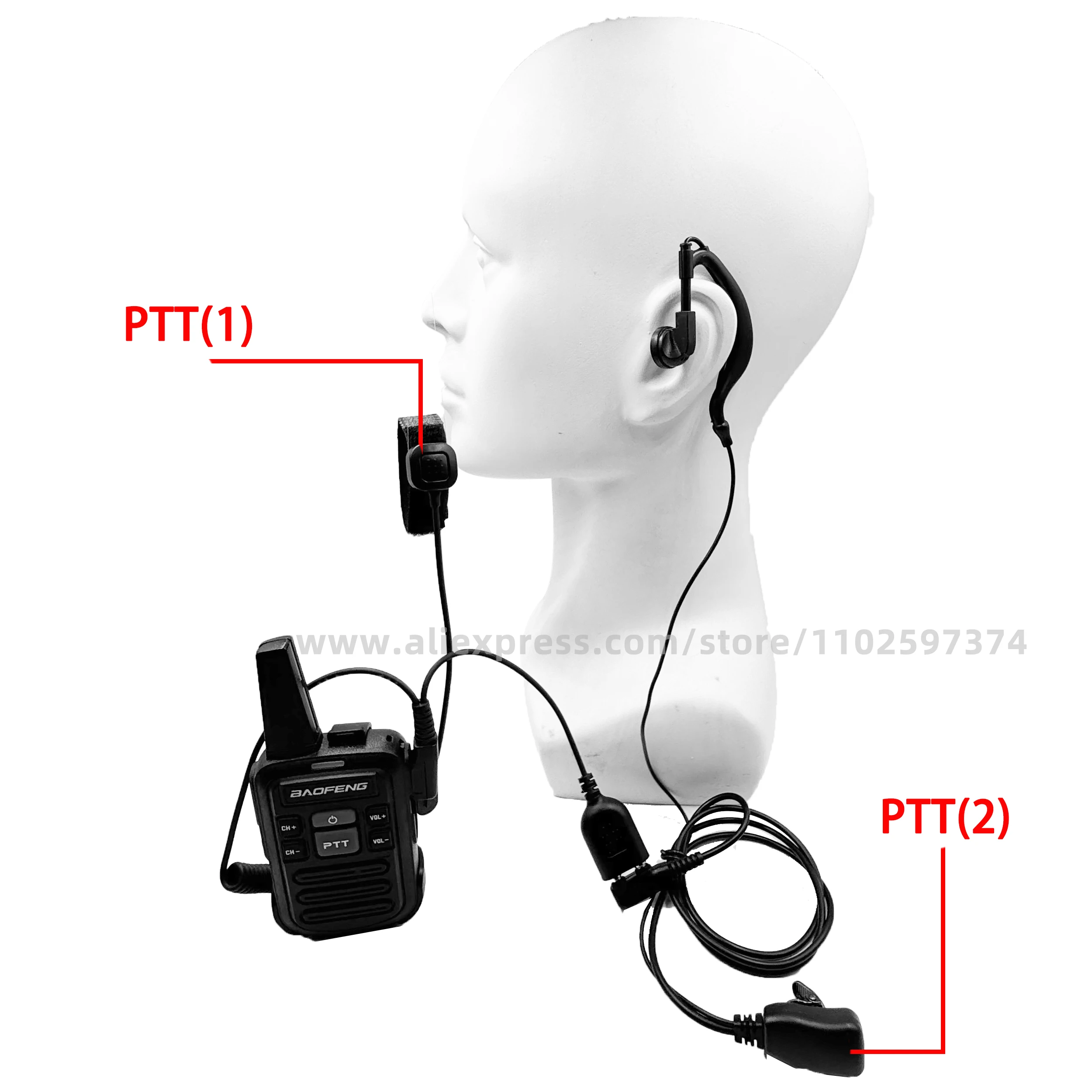 Baofeng-2Pin مع محول أنثى PTT إلى 2Pin، متوافق مع Baofeng UV-5R UV-S9 Plus UV-21 17 Pro Radio K-Type Quansheng K5 K6