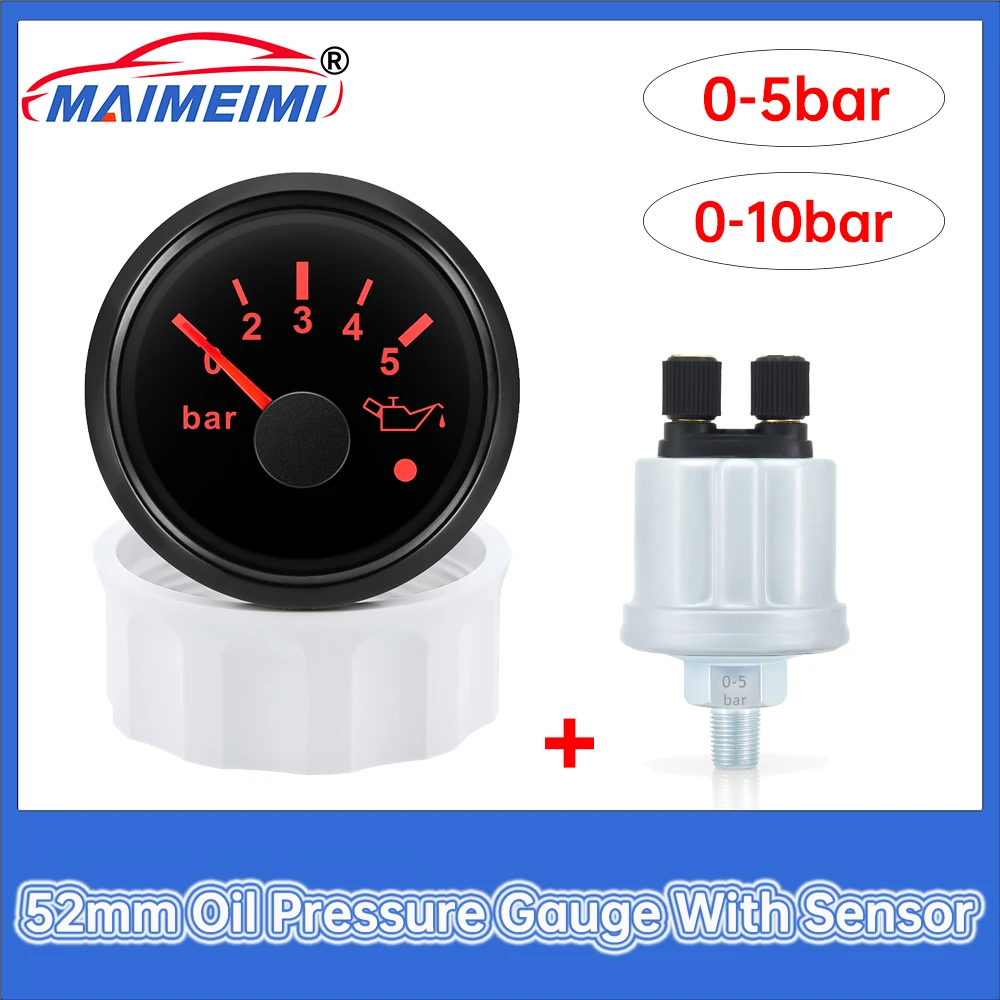 

52mm Car Digital pointer Red Backlight Oil Pressure Gauge 0-5bar/0-10bar With Oil Pressure Sensor Waterproof IP67 for 12V 24V