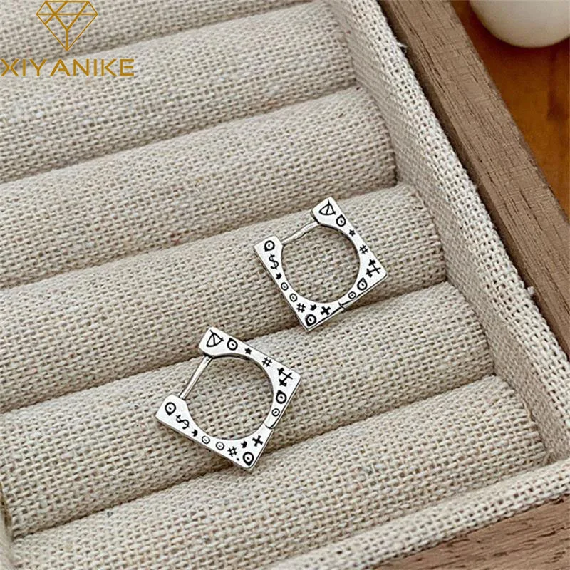 XIYANIKE Funny Graffiti Square Ear Clasp Earrings For Women Girl Vintage Fashion Trendy New Jewellry Gift Party серьги женские