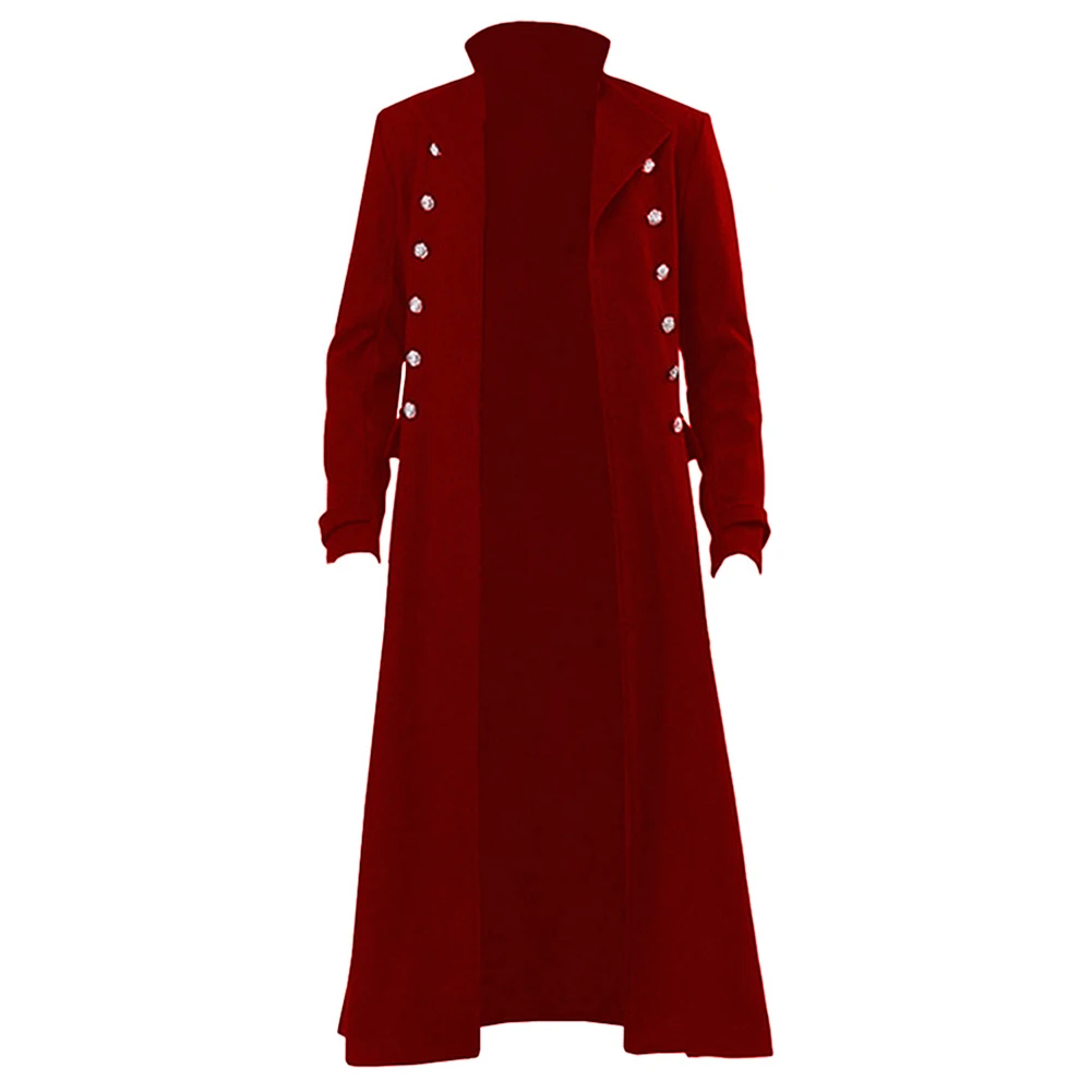 Adult Men Retro Steam Punk Cosplay Gothic Fantasy Red Coat Long Jacket Outfits Halloween Carnival Party Suit