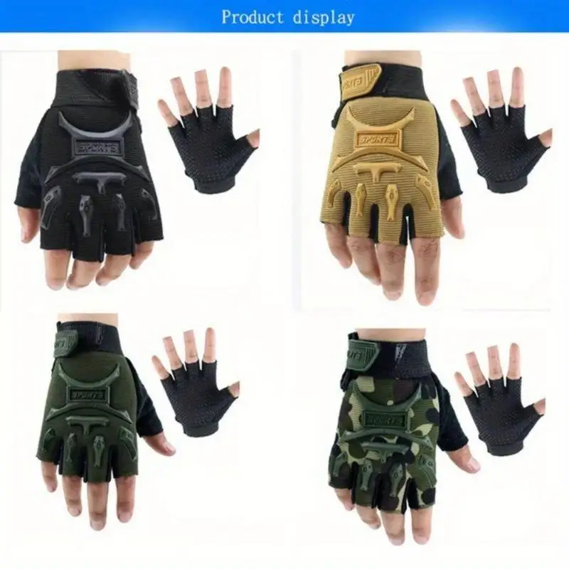 1Pair Tactical Half Finger Gloves for Men Fitness Outdoor Cycling Anti Slip Wear Resistant Mountain Climbing Open Finger