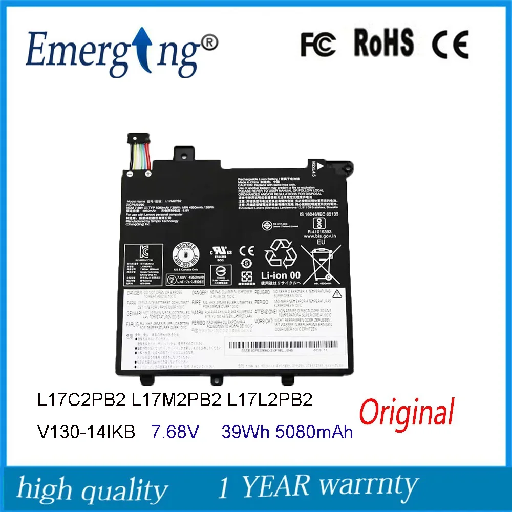 

7.68V 39Wh New Original L17M2PB2 Laptop Battery for Lenovo IdeaPad V130-14IKB V330-14IKB L17C2PB2 L17L2PB2 5B10P54003