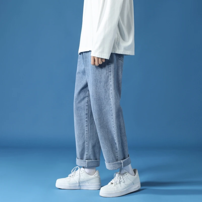 CAAYU 2023 Casual Baggy Jeans Mens Japan Streetwear Fashion HipHop Straight Wide Leg Trousers Couple Casual Pants Black Blue Men