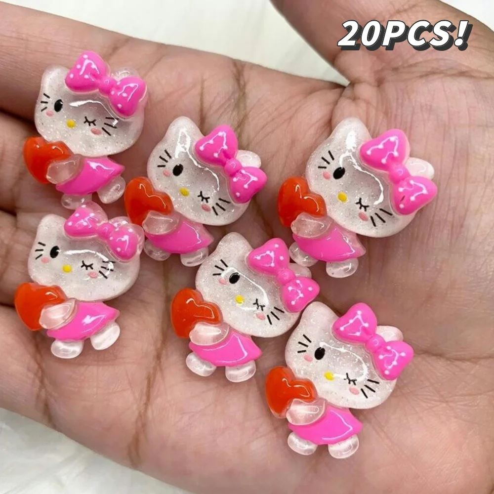 20pcs 3D Kawaii HelloKitty Nail Art Charms Cartoon Sanrioed Hello Kitty Nail Rhinestone For Manicure/Scrapbook DIY Crafts Jewelr