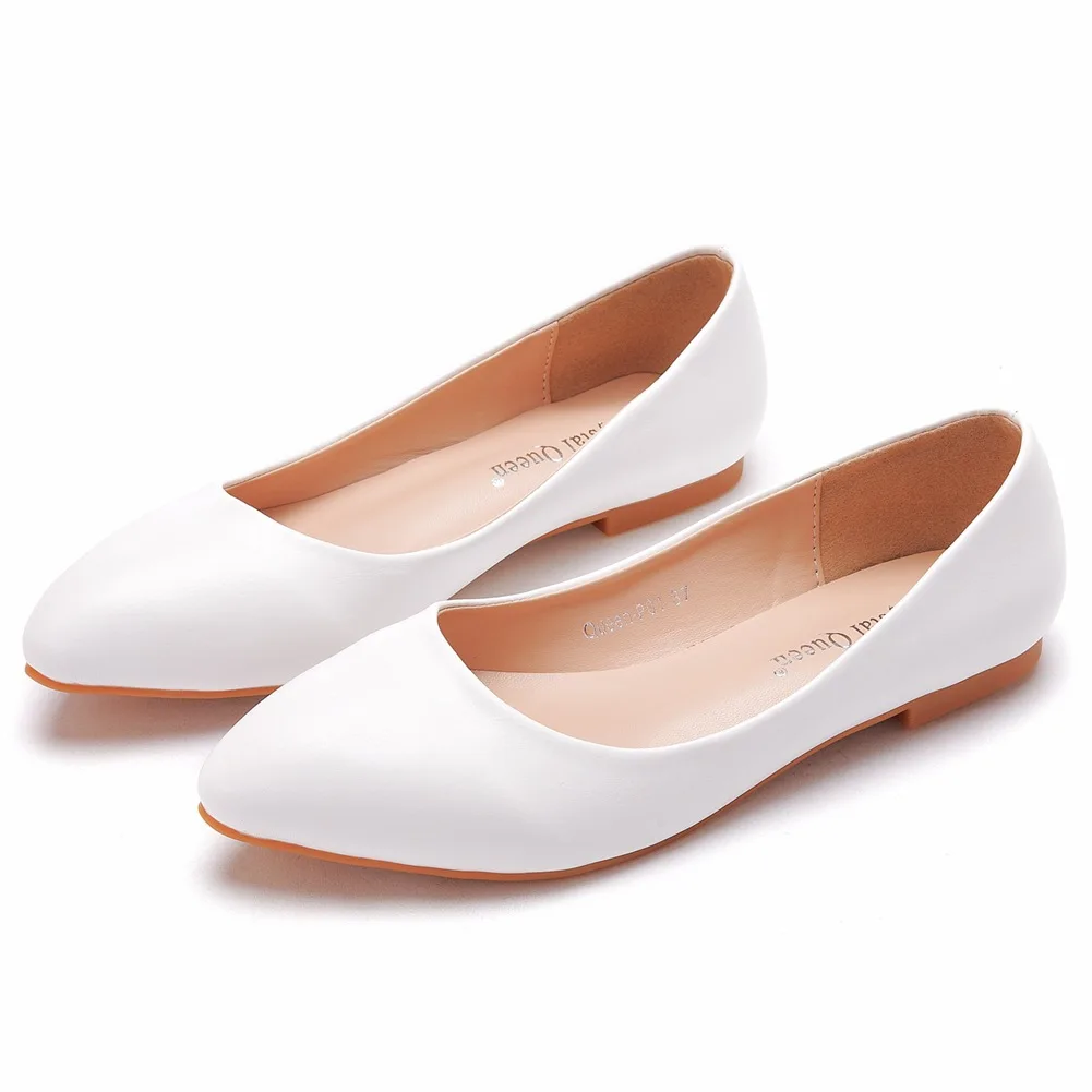 

Spring and summer pointed toe shallow mouth white PU flat casual wedding shoes banquet large size 40-43 flat heel women's shoes