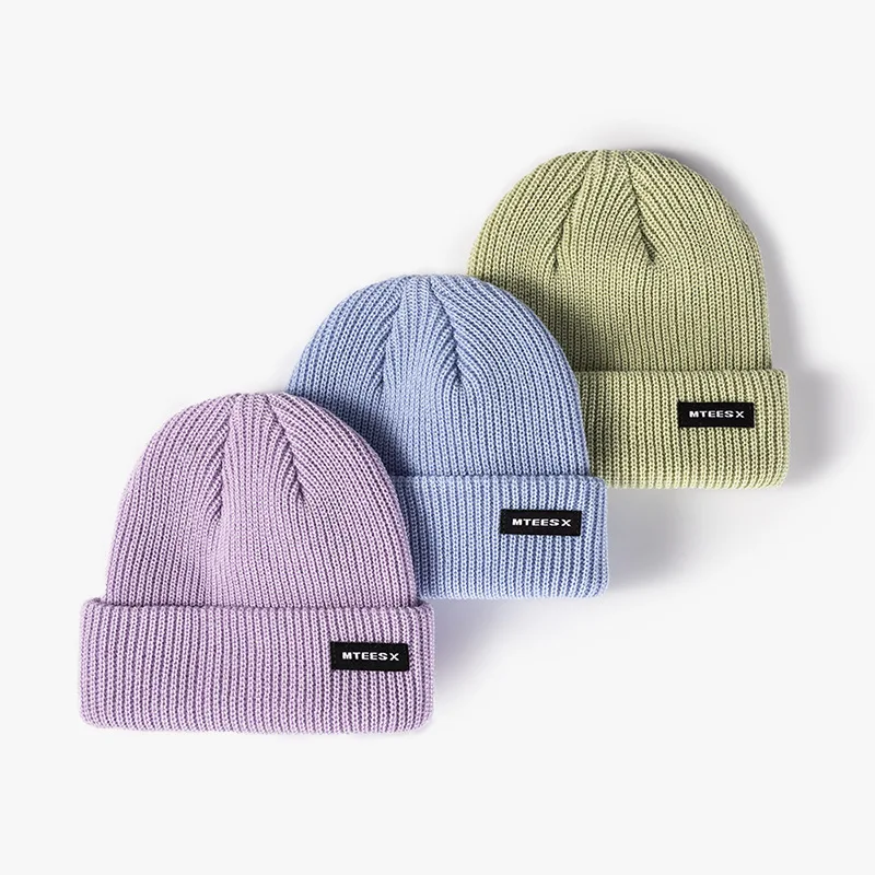 BISENMADE Casual Knitted Hat For Men And Women Fashion Letter Applique Skullcap Autumn Winter Leisure Warm Beanie Cap