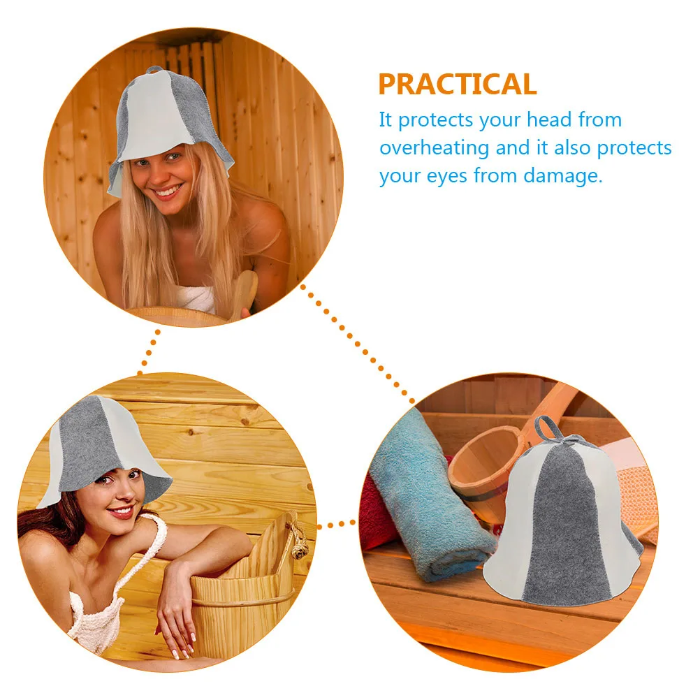 

3 pcs Sauna Thick Bathing Felt Caps Gray White 6 Pieces Design Hair Protection Spa Bath Felt Hat For Sauna Hats Home Goods