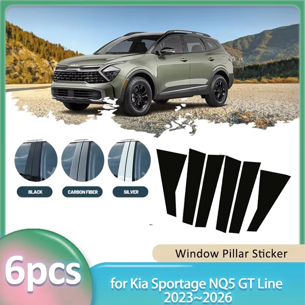 

Наклейка на окно для Kia Sportage 5 NQ5 GT Line 2023 ~ 2026, углеродное волокно, материал ПК, автомобильная крышка стойки B C, дверные аксессуары
