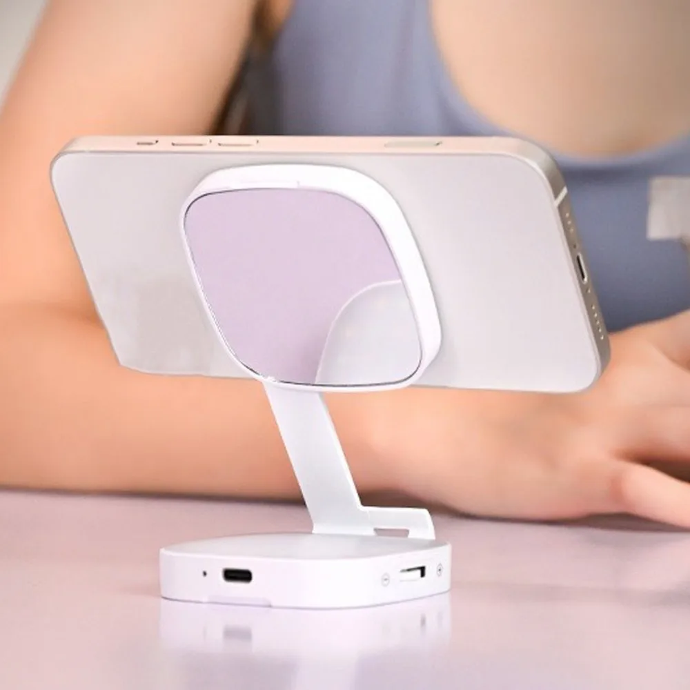 360 °   Lumière de Selfie magnétique rotative pour téléphone portable, avec miroir de maquillage, 3 couleurs, lumière de remplissage détachable et variable