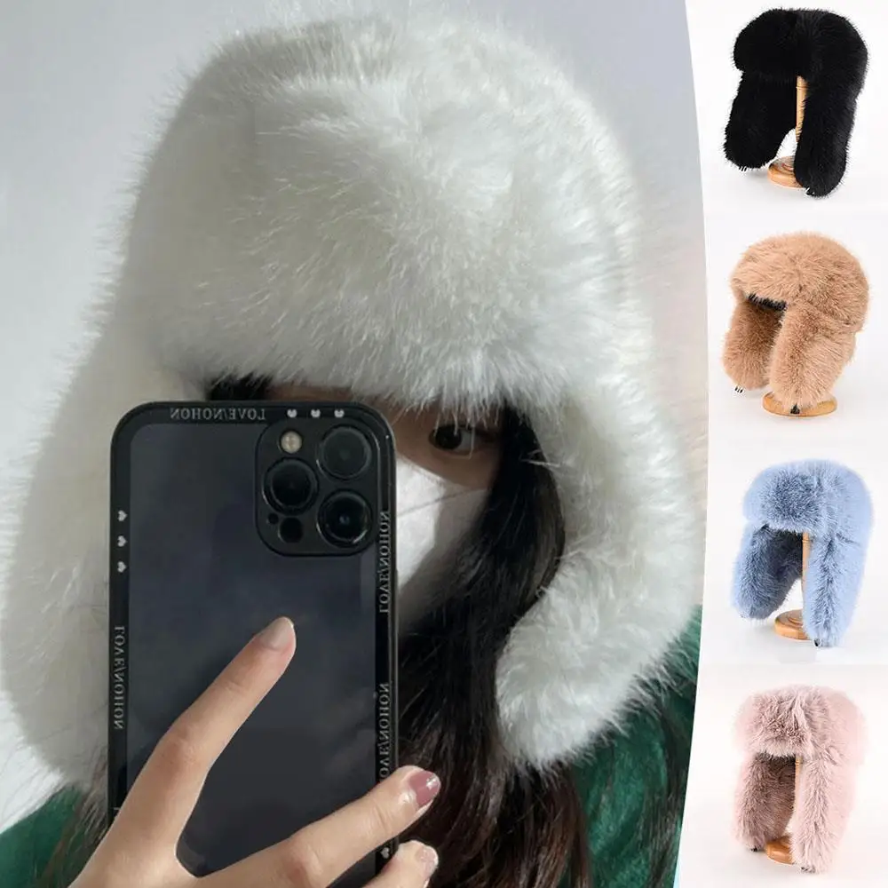 أزياء المرأة أفخم رقيق منفذها القبعات الشتاء الدافئة الصياد طيار جندي إيرفلاب يندبروف الدافئة سدادات حماية الأذن قبعة تزلج بيني #5