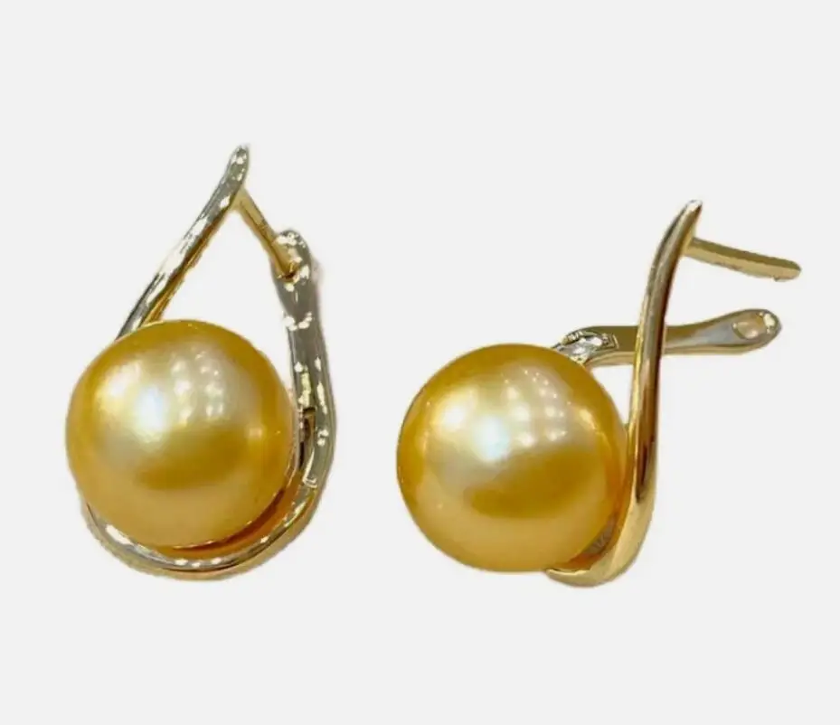 

new AAAA Round 9-10mm natural South Sea Golden pearl earring 925s