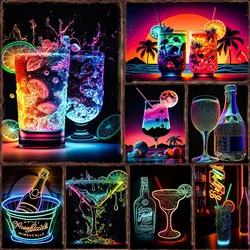 Beer Neon Effect Metal Tin Sign Poster Bar Club Sofa Background Iron Plaque Bedroom Mural Fruit Juice Living Room Decoration