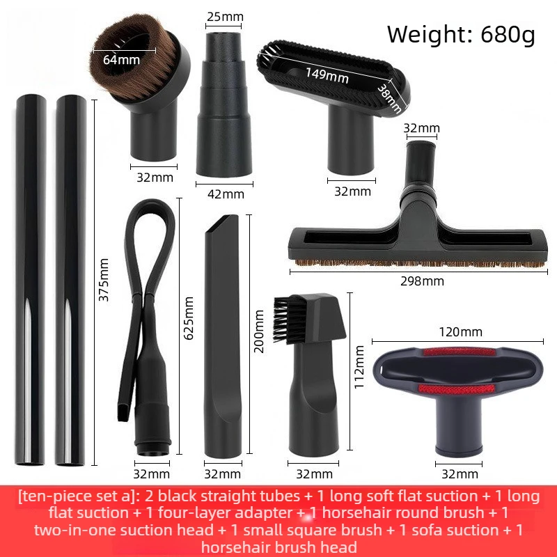 Vacuum Cleaner Attachment Kit 32/35mm, Crevice Tool, Round Brush, Dusting Brush, Floor Nozzle for Home