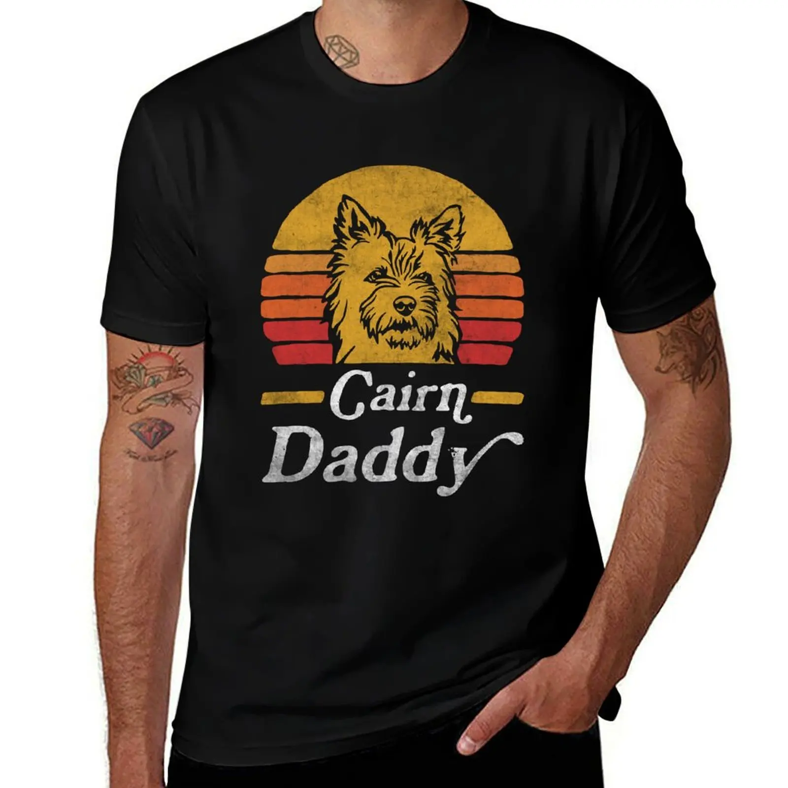 Retro Vintage Cairn Terrier Daddy T-Shirt Casual Basic Short Sleeve T-Shirt