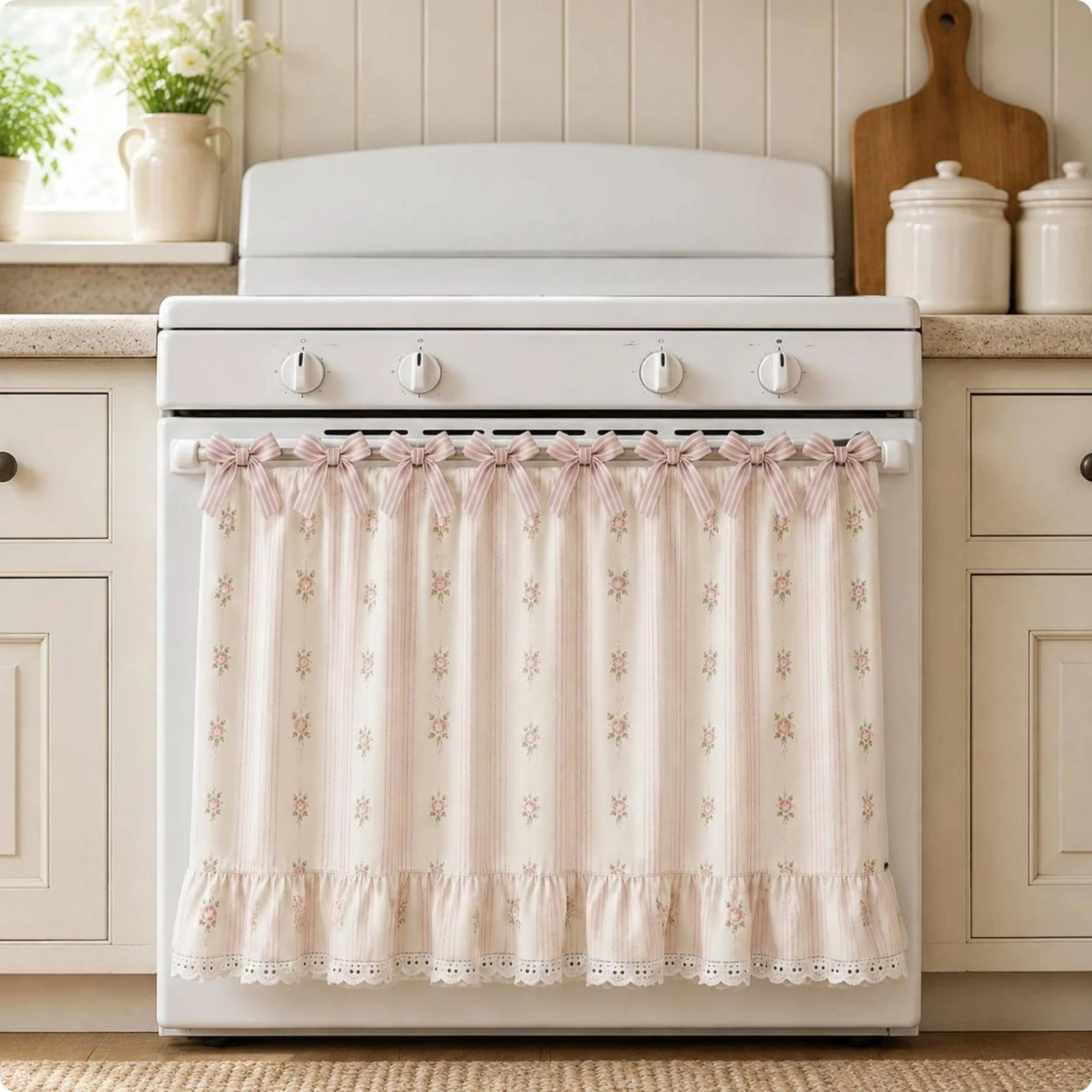 Farmhouse Oven Skirt Rustic Design Oven Door Curtain Decorative Oven Curtain Floral Print House Decoration Easy to Match