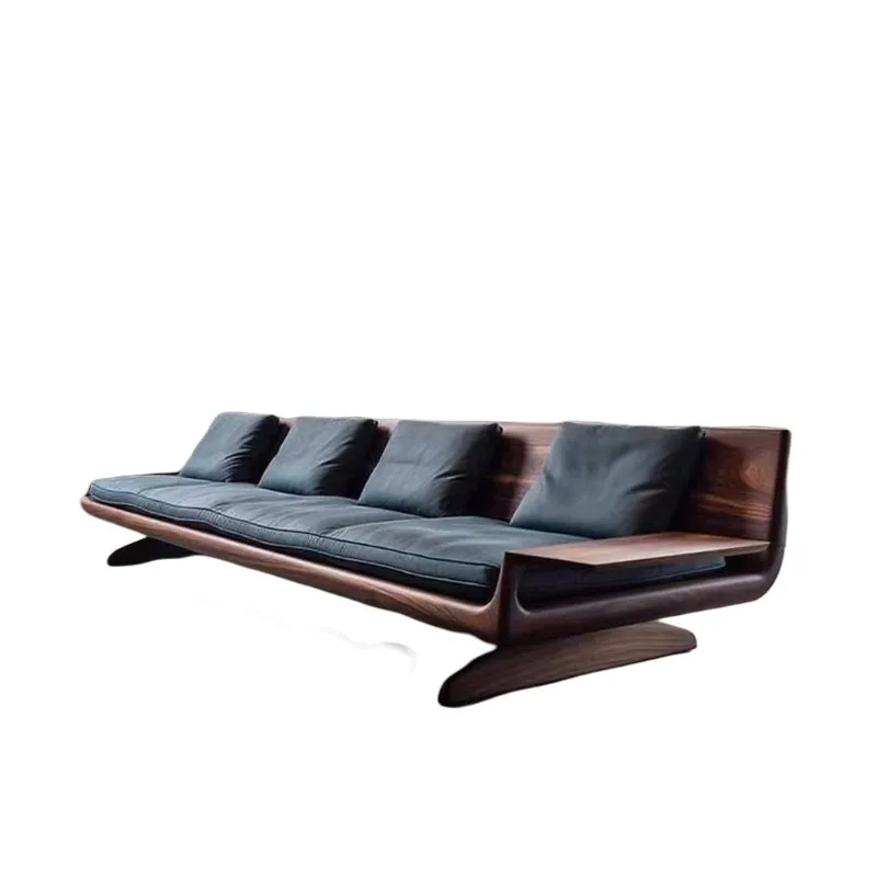 

Прямой рядный диван из массива черного ореха, современная гостиная, офис, кожа на трех человек