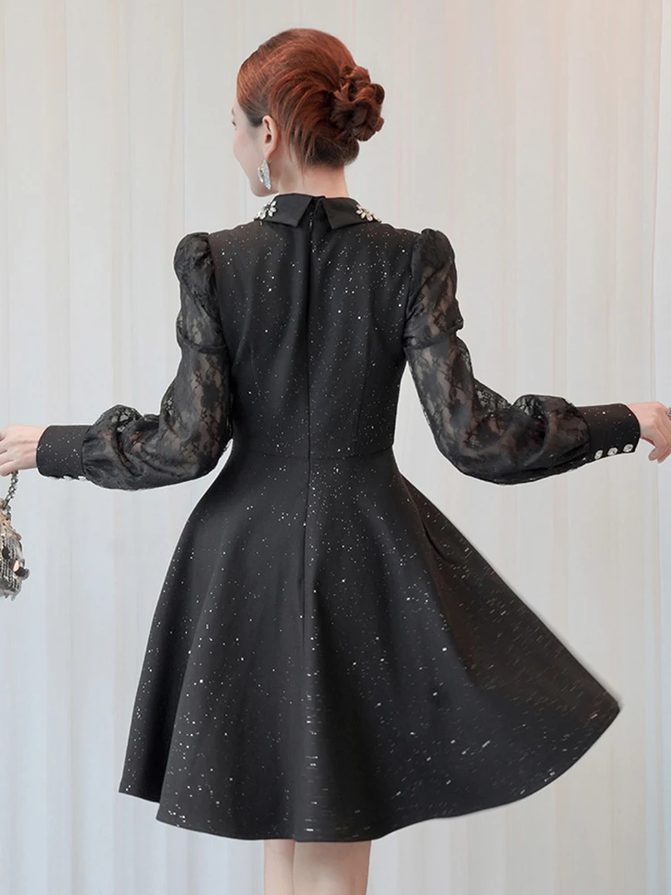 Exquisites süßes Geburtstagsparty-Kleid für Frauen, elegant, niedlich, helle Strasssteine, Diamanten, transparente Spitze, Ballkleid, Bankett, Vestidos