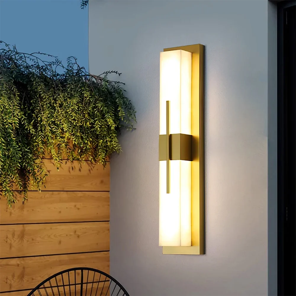 BROTHER Contemporary LED Brass Marble Outdoor Wall Lamps Electric Waterproof Balcony Hallway Courtyard Villa Gate Hotel