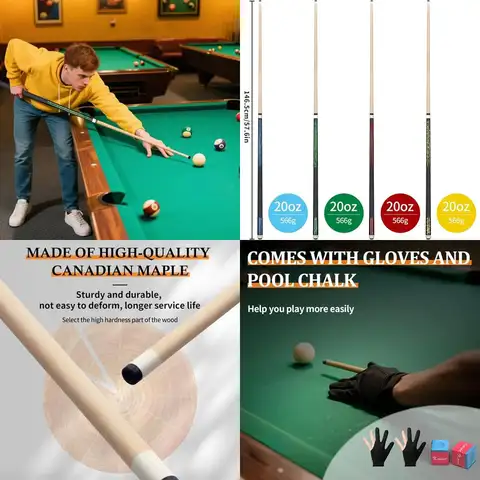 Canadian Maple Pool Cue Set, 58 with 18-21oz Weights, 13mm Tips, 4-Color Options, Ideal for Bar & Pro Players