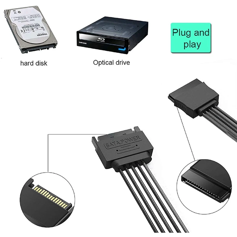 TTKK-Câble d'extension d'alimentation SATA 15 broches mâle vers femelle, adaptateur pour disque dur HDD SSD 30C, 4 pièces