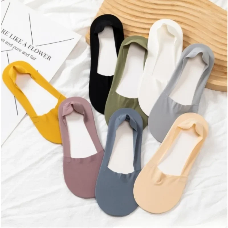 Summer Nylon Ice Silk Boat Socks Women No Show Breathable Low Cut Ankle Silicone Non-slip Invisible Thin Comfortable Bottom