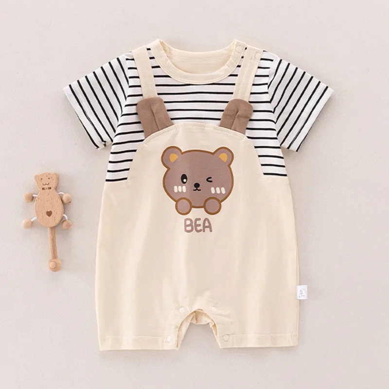 Pelele de Verano para Bebé, Casual y Versátil, con Diseño de Oso, Manga Corta, Refrescante y Transpirable, para Salir, Traje de Escalada para Bebé