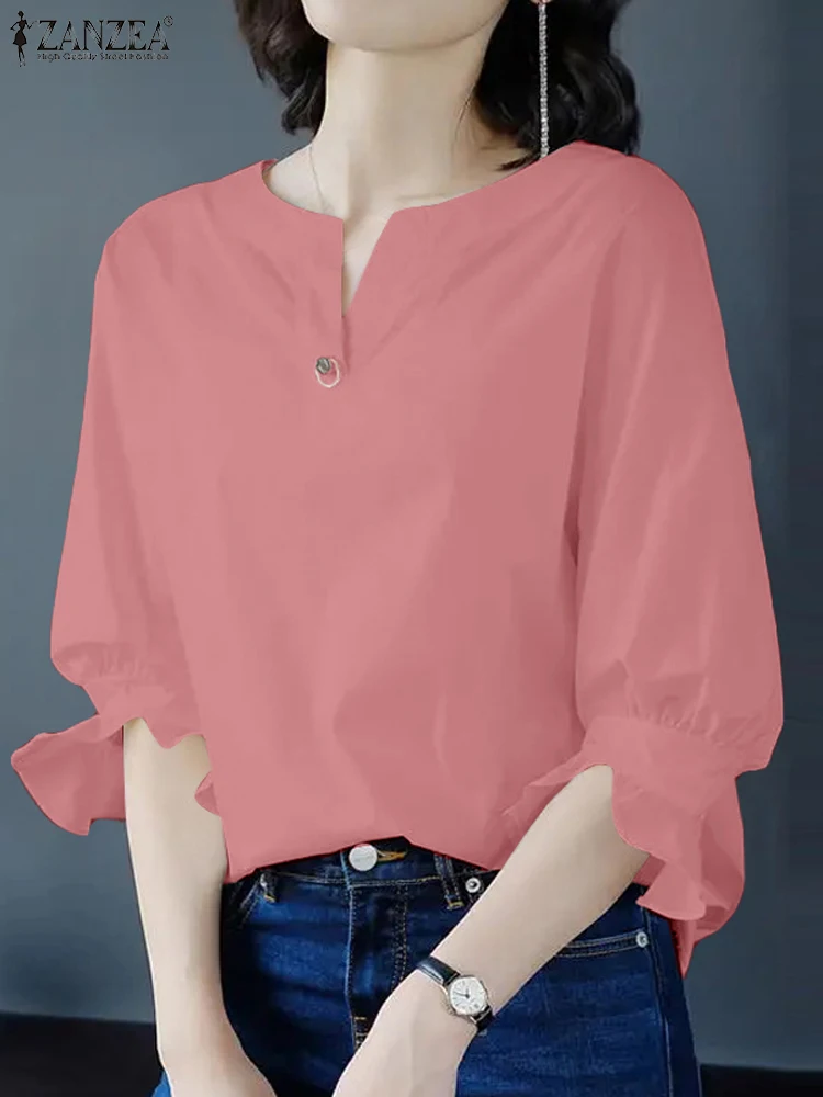 

ZANZEA 2024 Elegant Women V Neck 3/4 Sleeve Blouse Summer Shirt Casual Solid Work Tops Female Party Office Lady Blusas Chemise