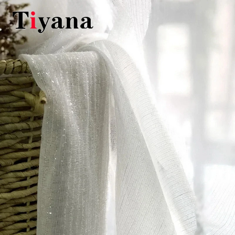 Modern Simple Shining Silver Strips Curtain Solid Line Sheer Tulle Curtains For Living room Bedroom Window Voile Gauze Drapes