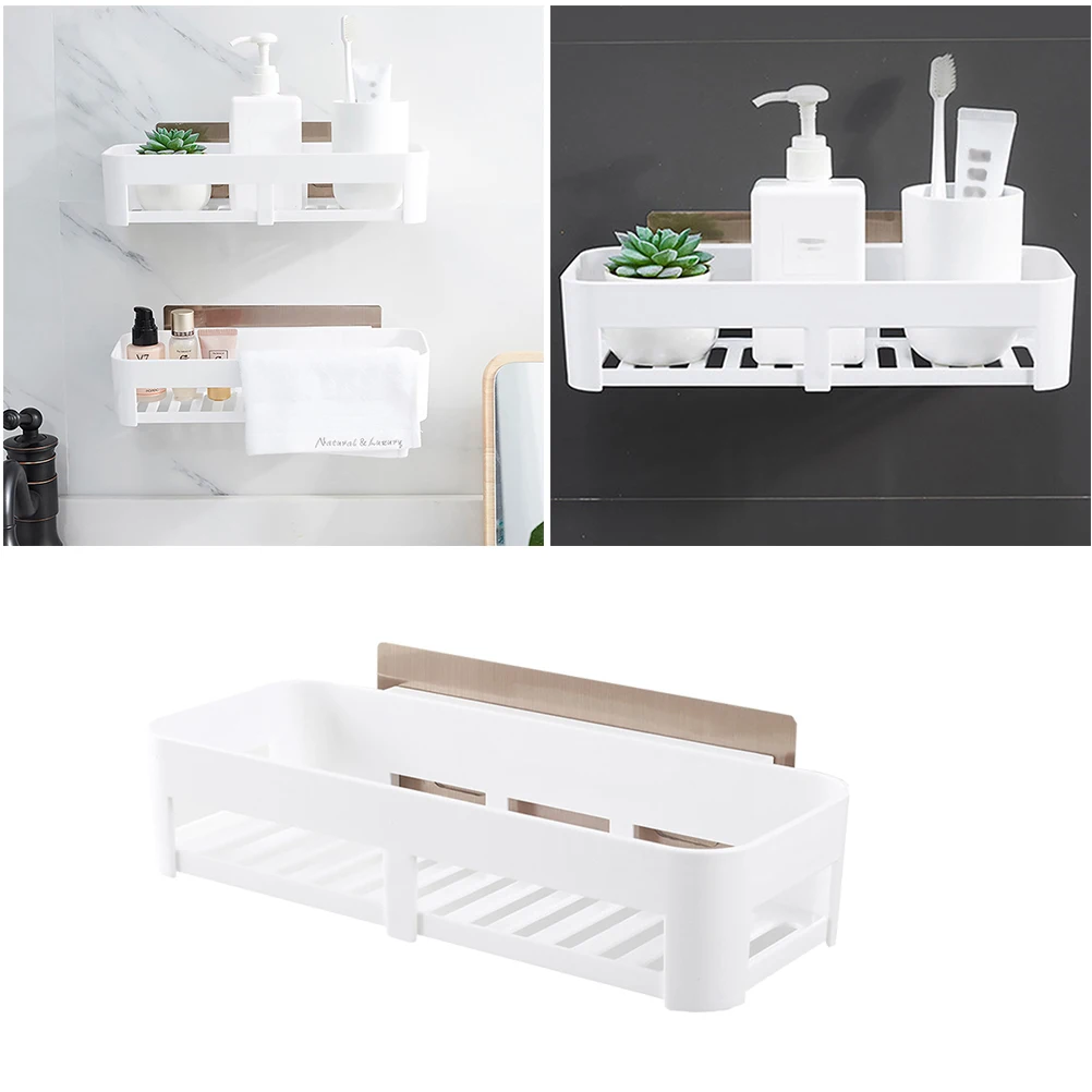 

Nail Free Storage Shelf Bathroom Kitchen Holder Rack Basket Organizer Wall Mounted Shelves Plastic Material Seasoning Toiletries