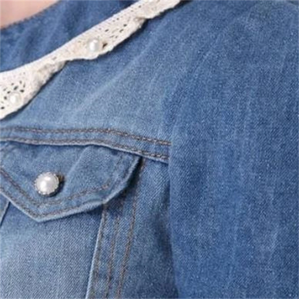 Women's O-Neck Lace Collar Denim Jacket Three Quarter Sleeve Jean Jacket Fall Outerwear Girlfriend Tops Fall