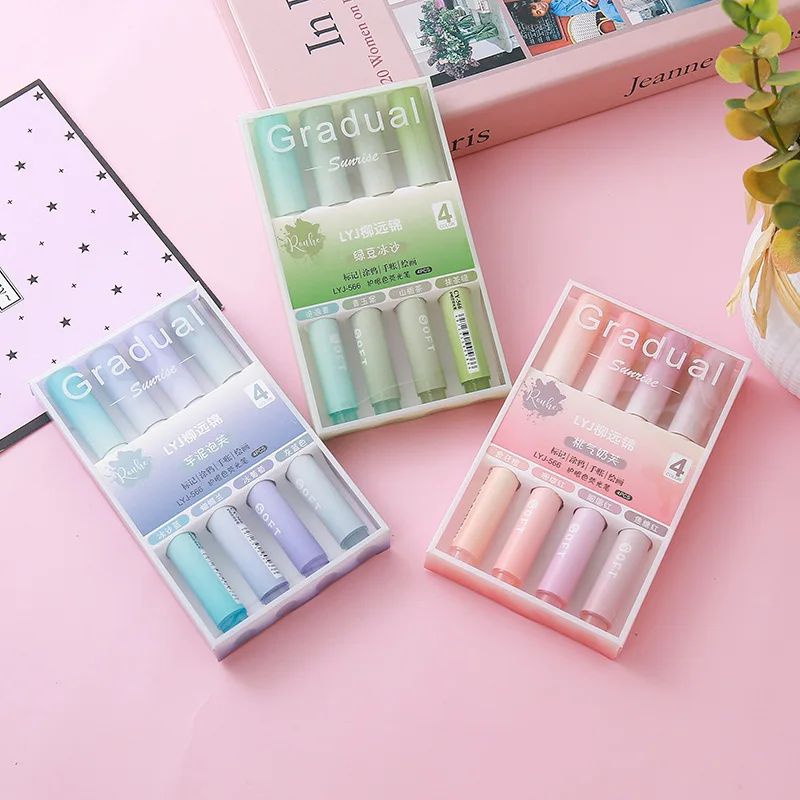 Farbverlauf-Highlighter mit Schönem Design, Hochwertiger Kratzfester Marker für Schüler, Augenschonend, Große Kapazität, Kawaii Schreibwaren
