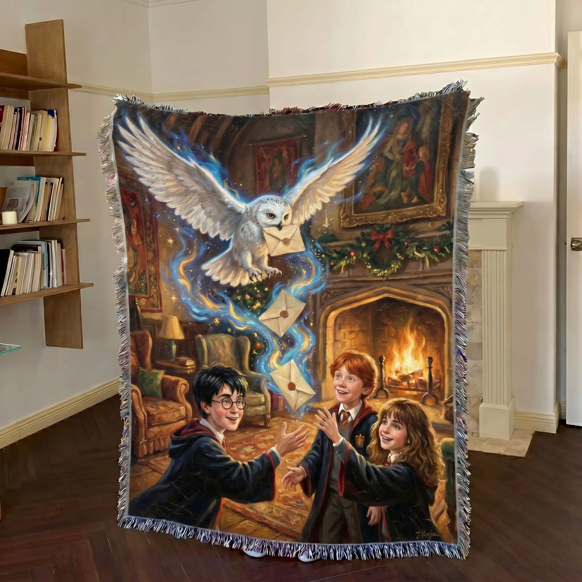 Manta Decorativa con Ilustración de Graffiti de Hedwig de Harry Potter, para Sala de Estar, Dormitorio, Hogar, Tapiz con Borlas, Toalla Creativa para Sofá
